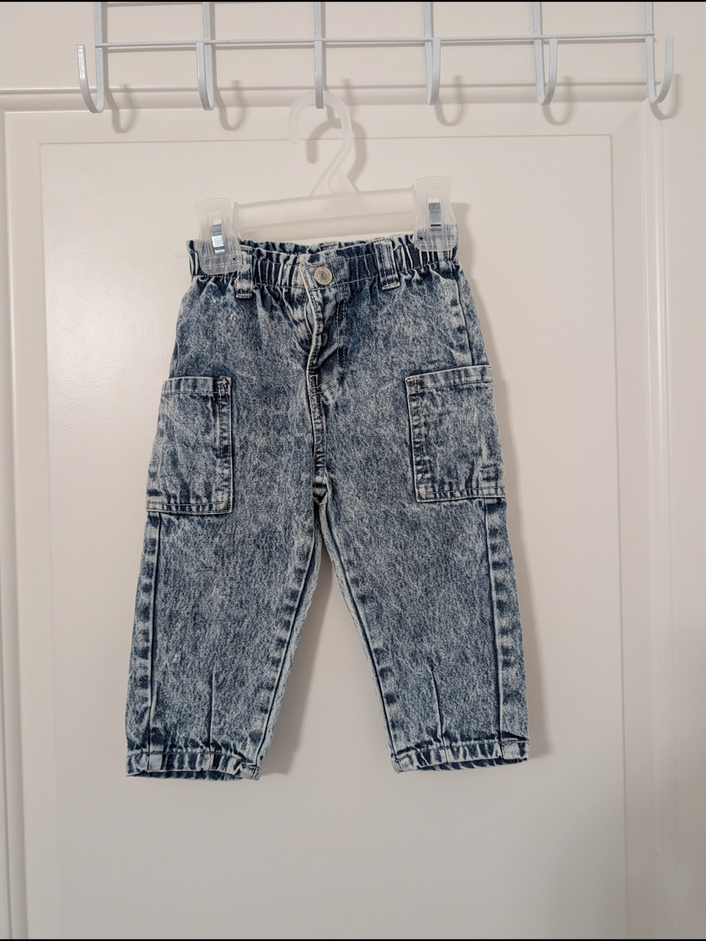 Jessica Simpson Baby 12M Acid Wash Cargo Jeans Baggy 90s Denim